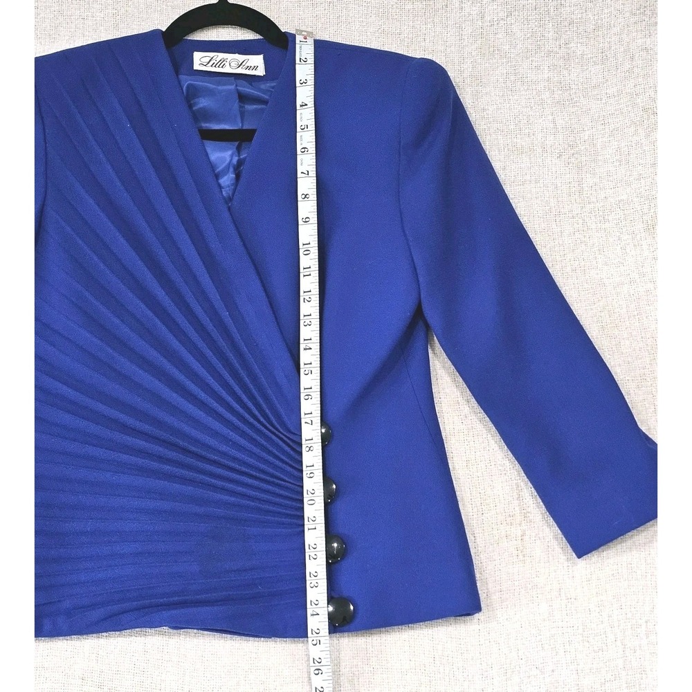 Vintage Lilli Ann 80s Royal Blue Aysymetrical 4 Button Blazer Size 8 - Picture 4 of 8